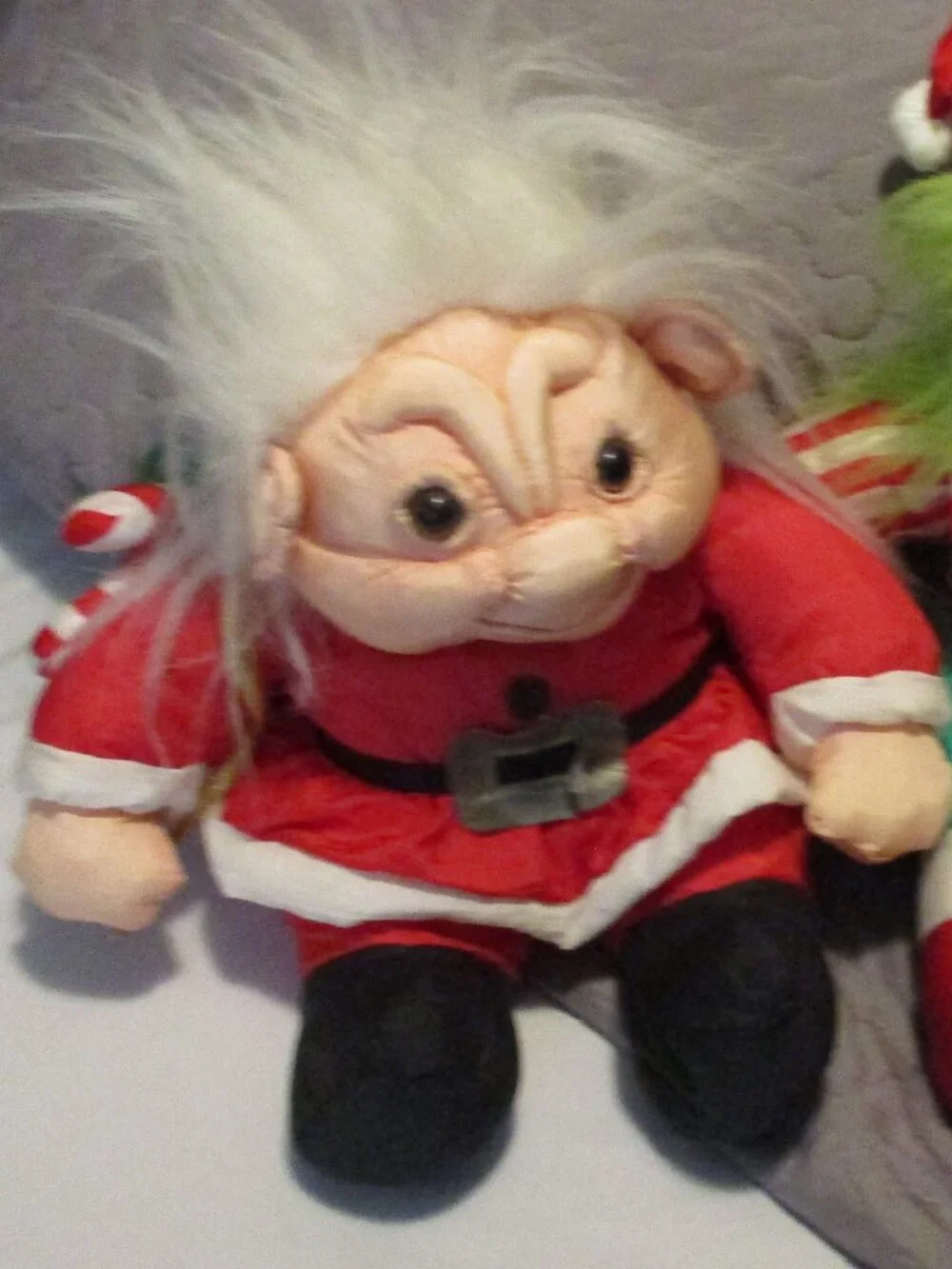 2 Christmas Vintage Santa & Troll Plush Nylon Stuffed Parachute